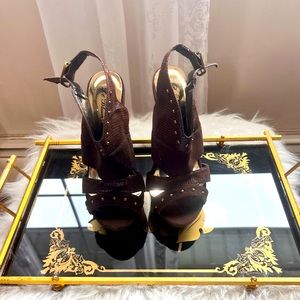 Brown Studded Ankle Strap Sandals Size 6.5